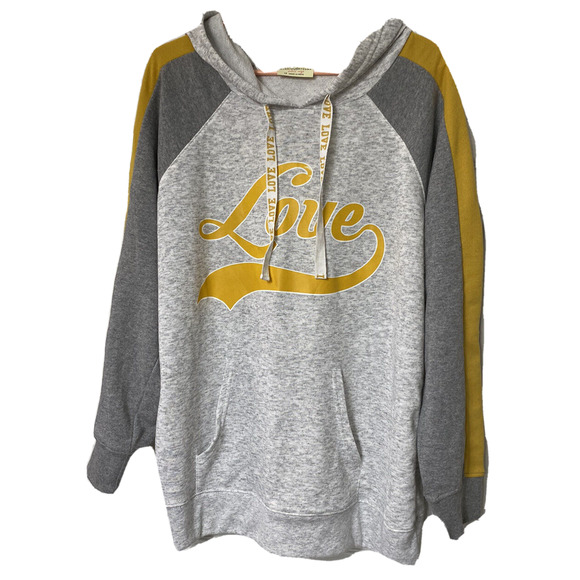 Bobbie Brooks Love Hoodie Womens 1X Gray Yellow Raglan Sleeve Pullover - Picture 1 of 6